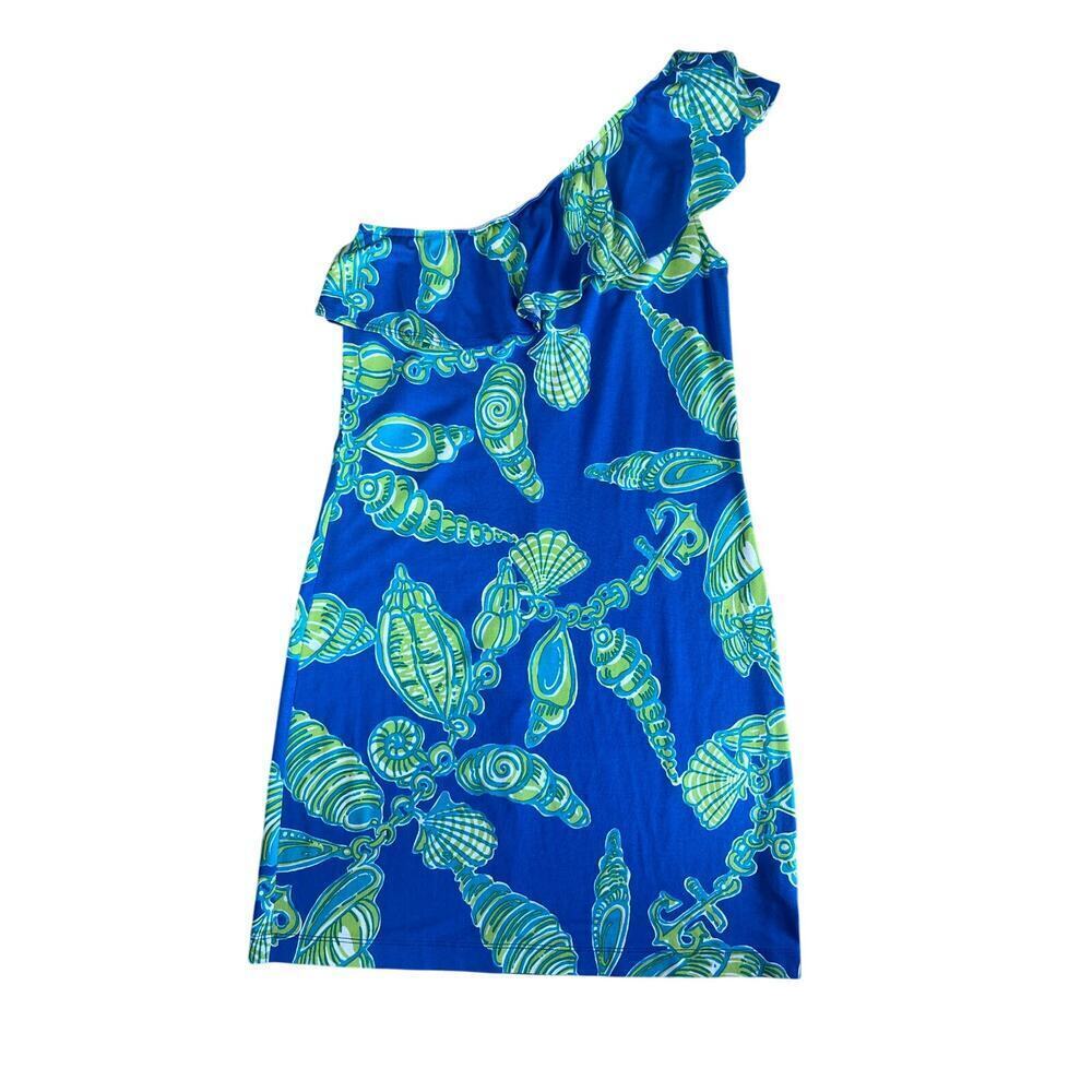 Lilly Pulitzer Robyn Seashell Nautical One Shoulder Ruffle Dress Size S